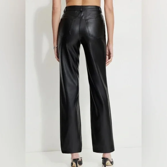 NWOT Dynamite Justina Straight Leg Black Faux Leather Pants - Picture 3 of 13